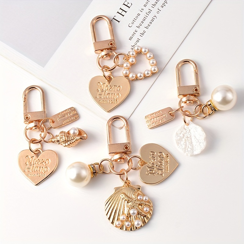 

Key Chain For Women And Men, Fashion Shell Conch Keychain Cute Love Letter Pearl Metal Golden Keychain Key Accessories Heart Keyring Bag Charms