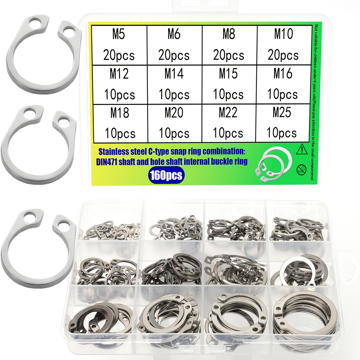 E-shop 160 Stück Schraubenring Set aus Edelstahl | DIN471 Welle und Loch Innen- und Außen Schraubenringe, Spindelringen, Sicherungsringe für ,