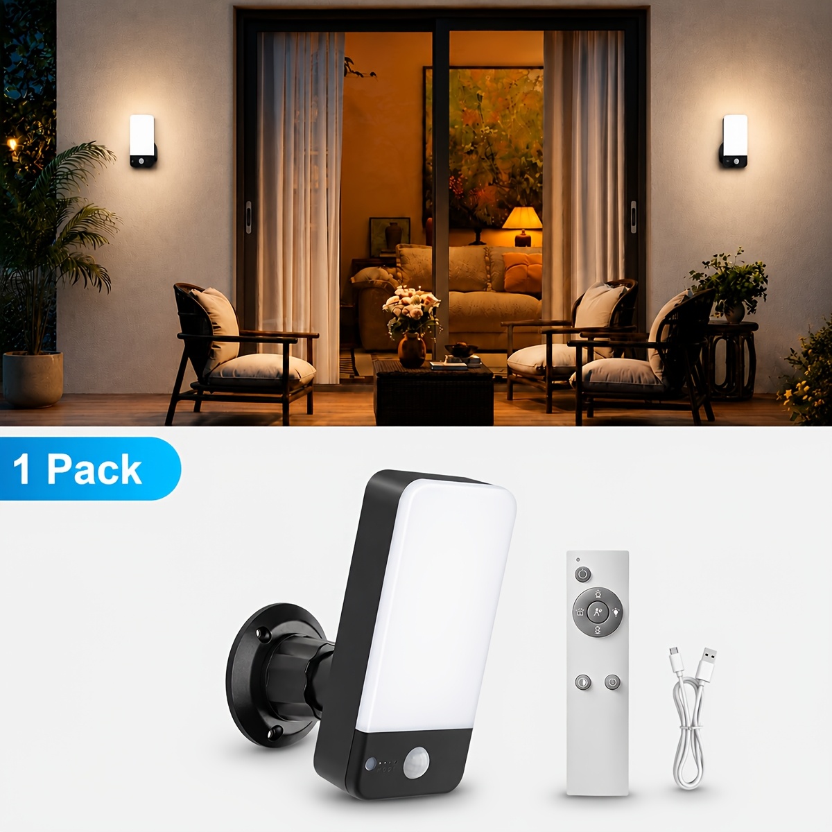 Image of 1/2/3/4 Pack, Light With Motion Sensor 90000mah Battery Outdoor Lamp With Remote Control, 3000k 4500k 6500k, 3 ,, Portable, Dimmable, Wall Light For Front Door, Garage, Backyard, Patio, Camping