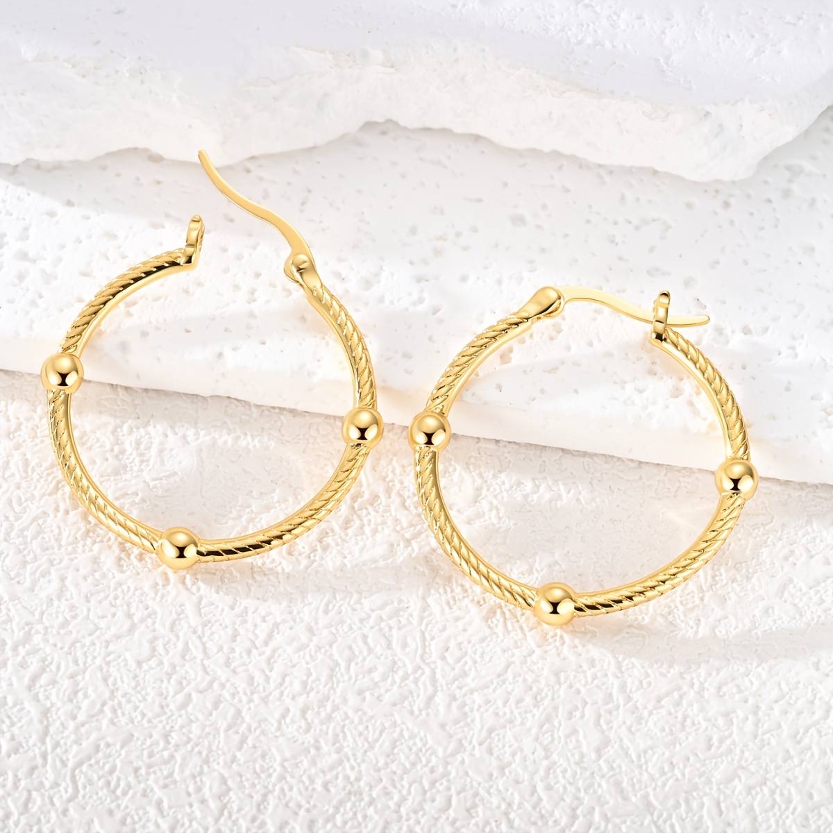 18K Golden Plated Three Ball Snake Bone Texture Earrings