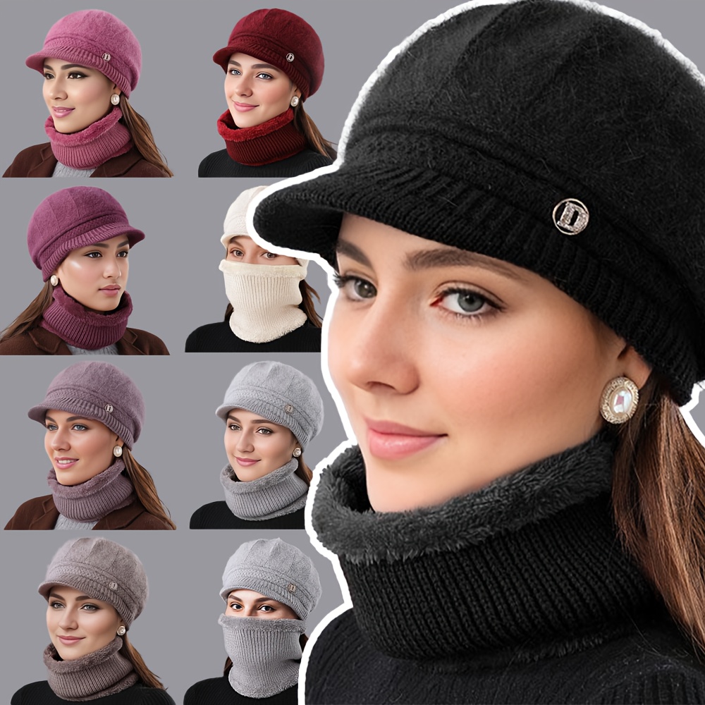 

2pcs Warm Hats And Scarves With , Wear Warm And Cold When In Autumn And Winter
