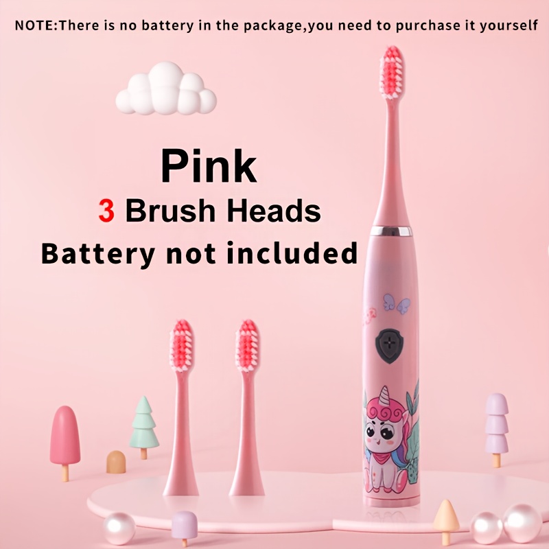 Image of Cartoon Electric Toothbrush; Technology Vibration; Soft Bristles To Protect The Gums; 3 Brush Heads; Toothbrush For Babys Prevention Cleaning, Suitable For Aged 3-14; Holiday Gift For