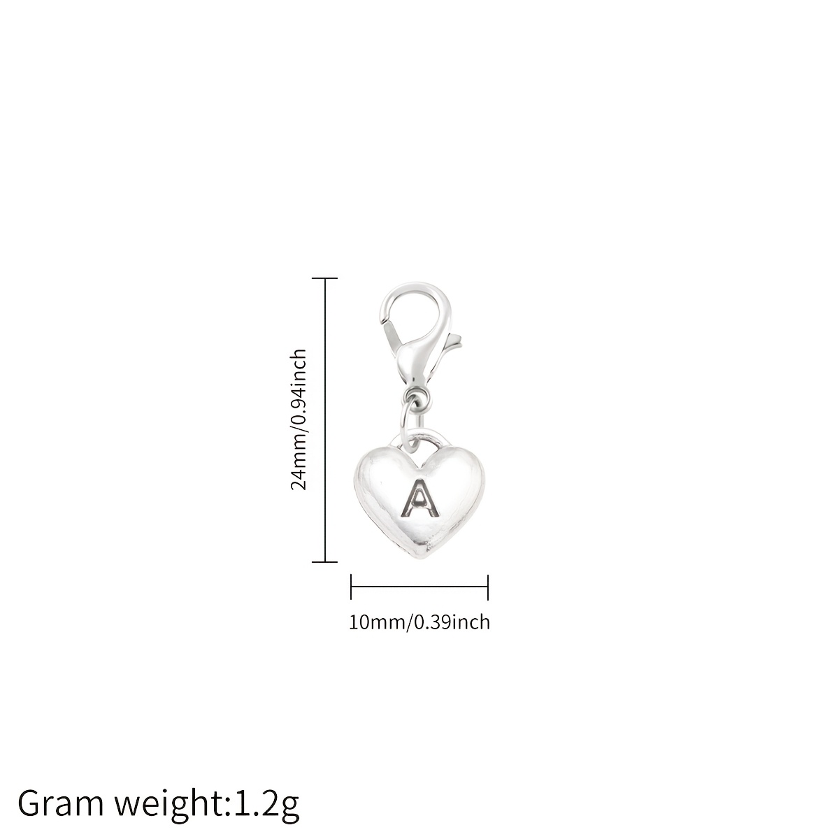 30pcs Silvery A-Z Letter Heart-Shaped Alloy Pendants for DIY Crafting