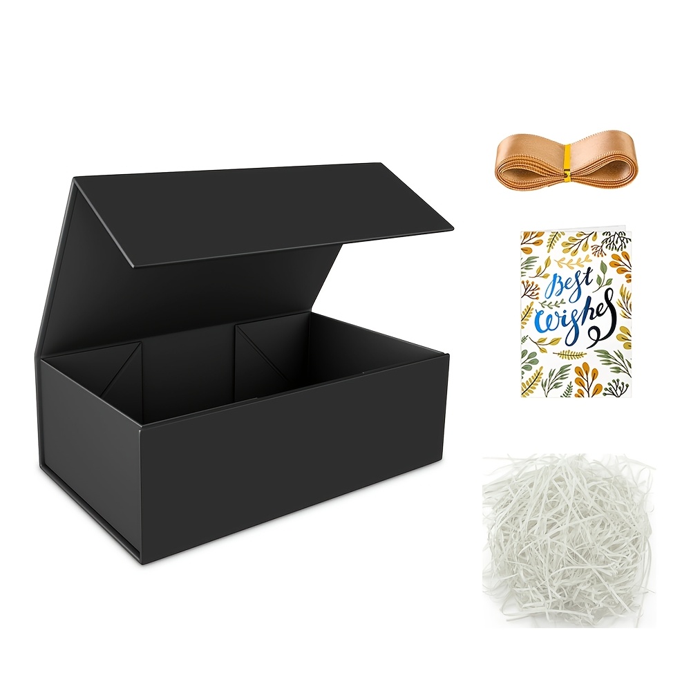TEMU 11x6x4inch, Magnetic Closure Rectangular Collapsible Gift Box With Lid, Card, Ribbon, Raffia, For Proposal, Wedding, Christmas, Valentine's Day,