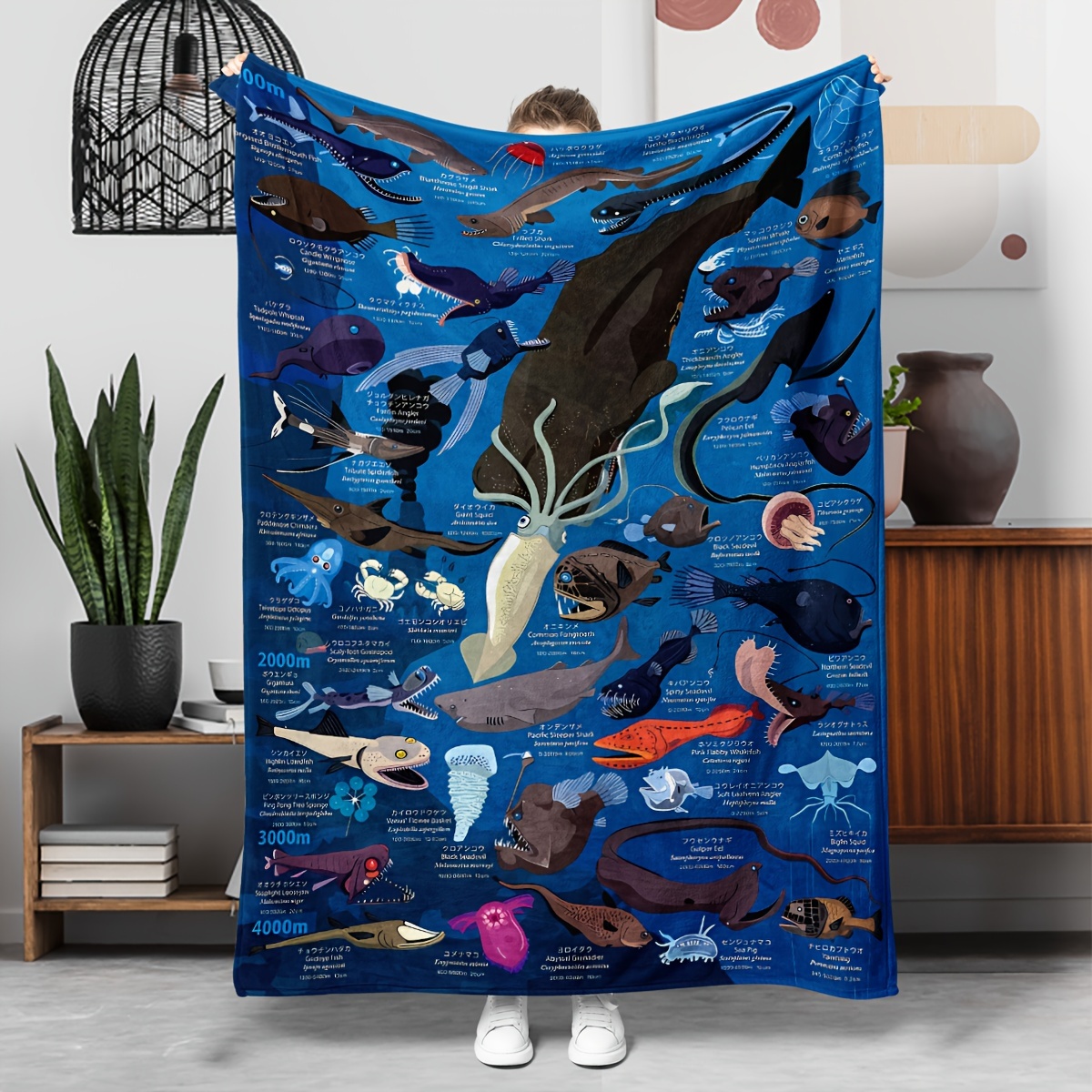 

Ocean Animals Flannel Throw Blanket - Hypoallergenic, , Machine Washable , Tear Resistant, Knitted For Sofa, Bed, And Multipurpose - 1pc