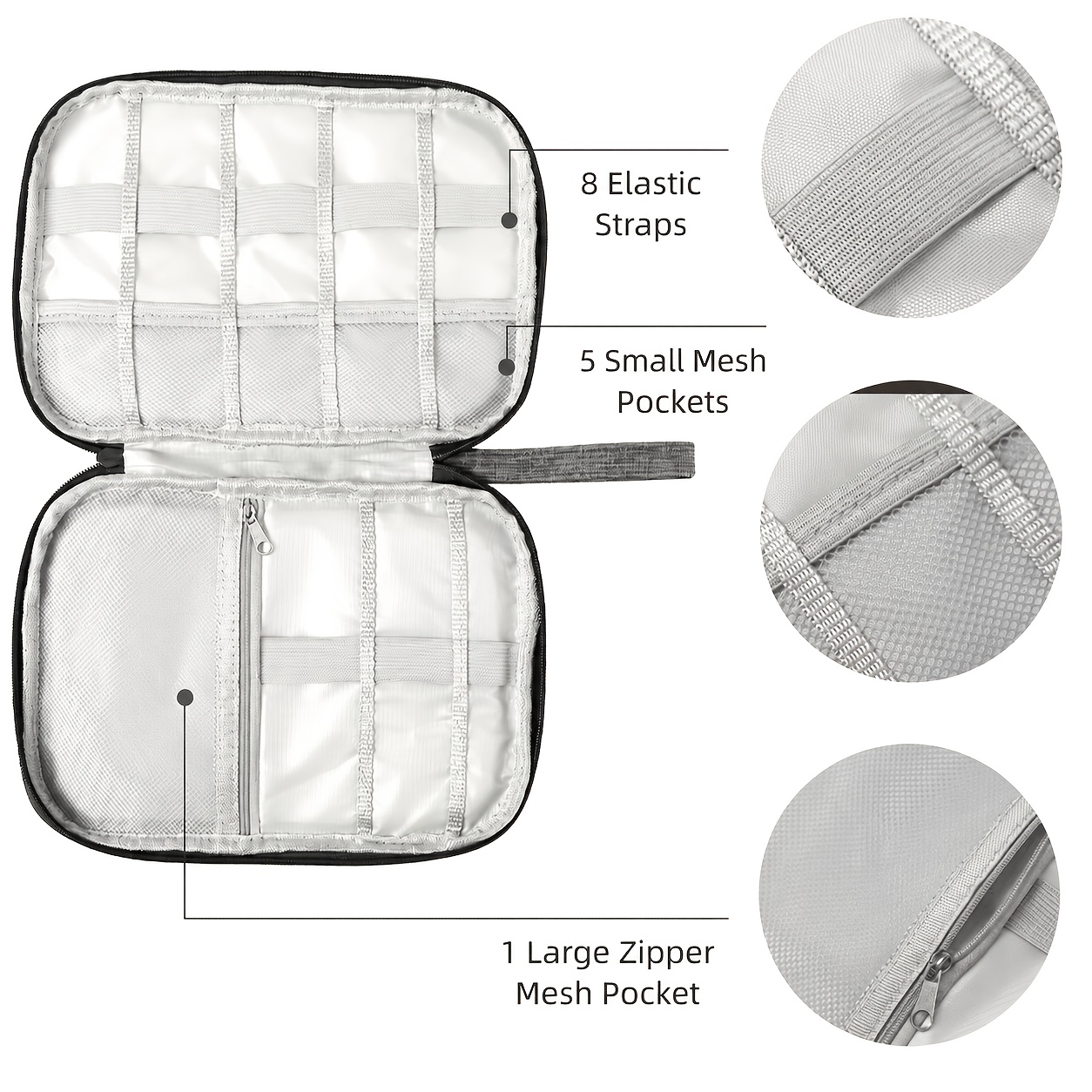 Travel Data Cable Storage Bag with 10pcs Reusable Cable Ties
