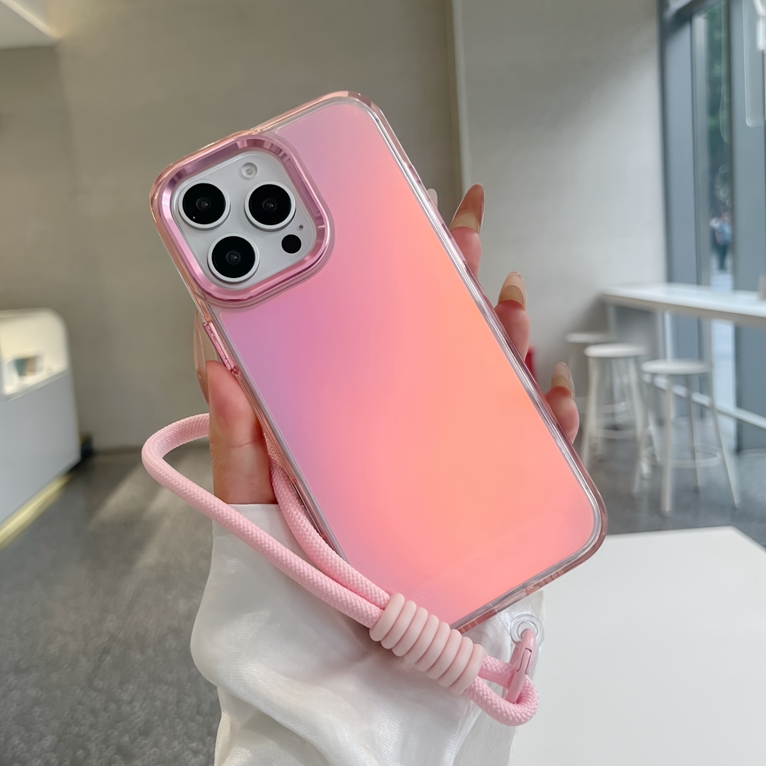 TEMU Phone Case With A Laser Gradient Color And A Hanging Strap, Compatible With For Iphone Models 16, 15, 14, 13, 12, 11 Pro Max, Plus, Xr, And