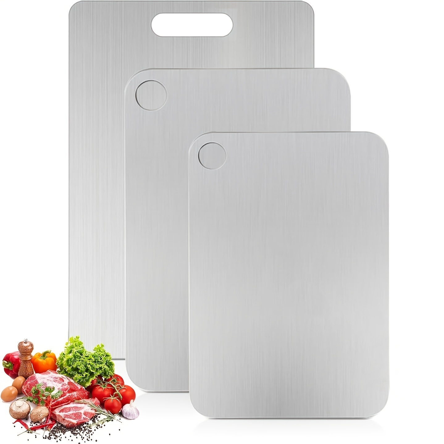 

3pcs Titanium Cutting Board Set - Stainless Steel, Double-sided, Food-grade For Meat & Fruit, Easy Clean, Kitchen