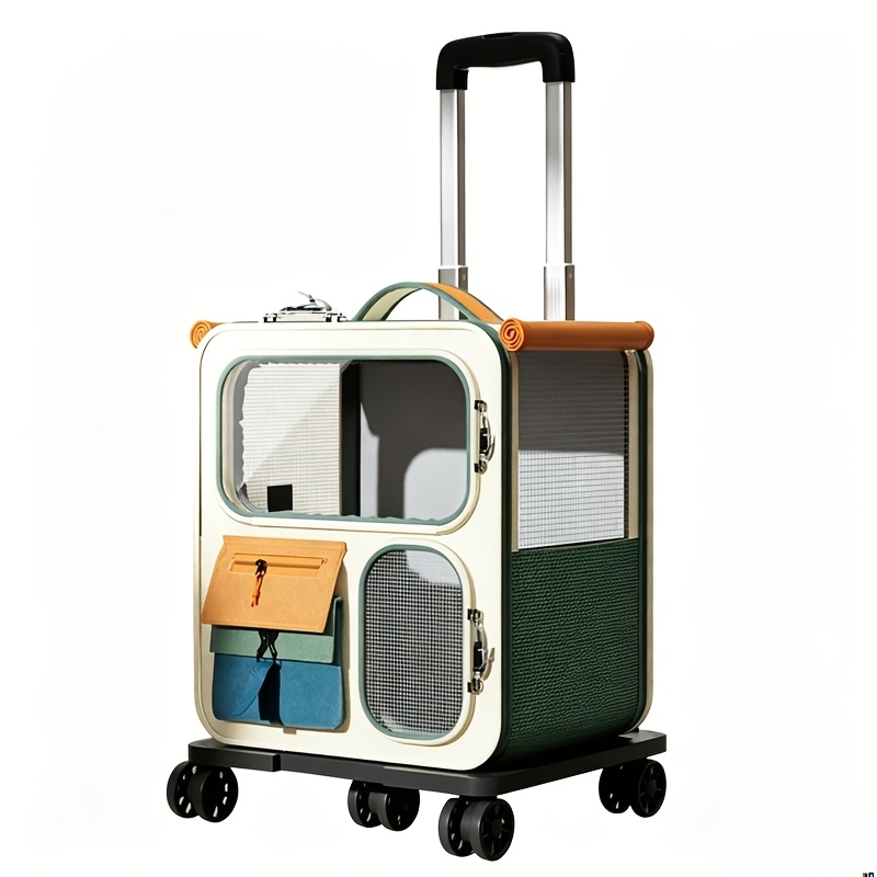Soft-sided Rolling Cat Carrier With Telescopic Handle, Breathable Mesh Pet Travel Luggage With 4 Universal Wheels, Portable Transport Bag For Outdoor Travel Vet Trip