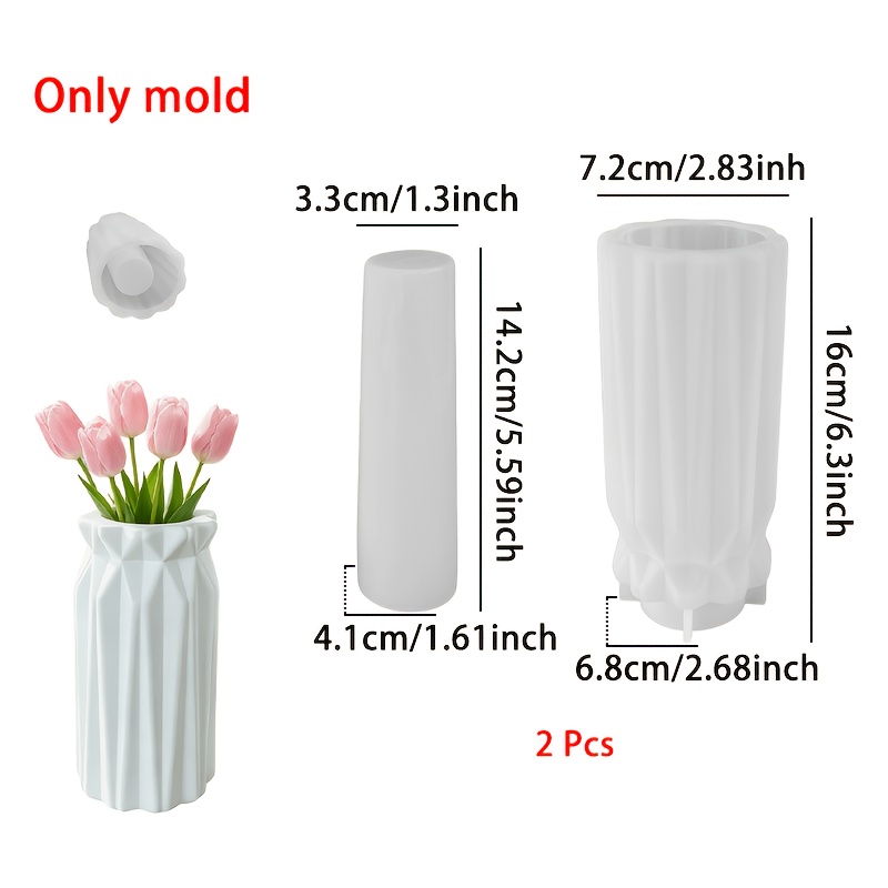 TEMU Moule en silicone résine - Ensemble de 2 moules en silicone pour vase prismatique vertical 3D, moules pour vase cylindrique géométrique faceté,