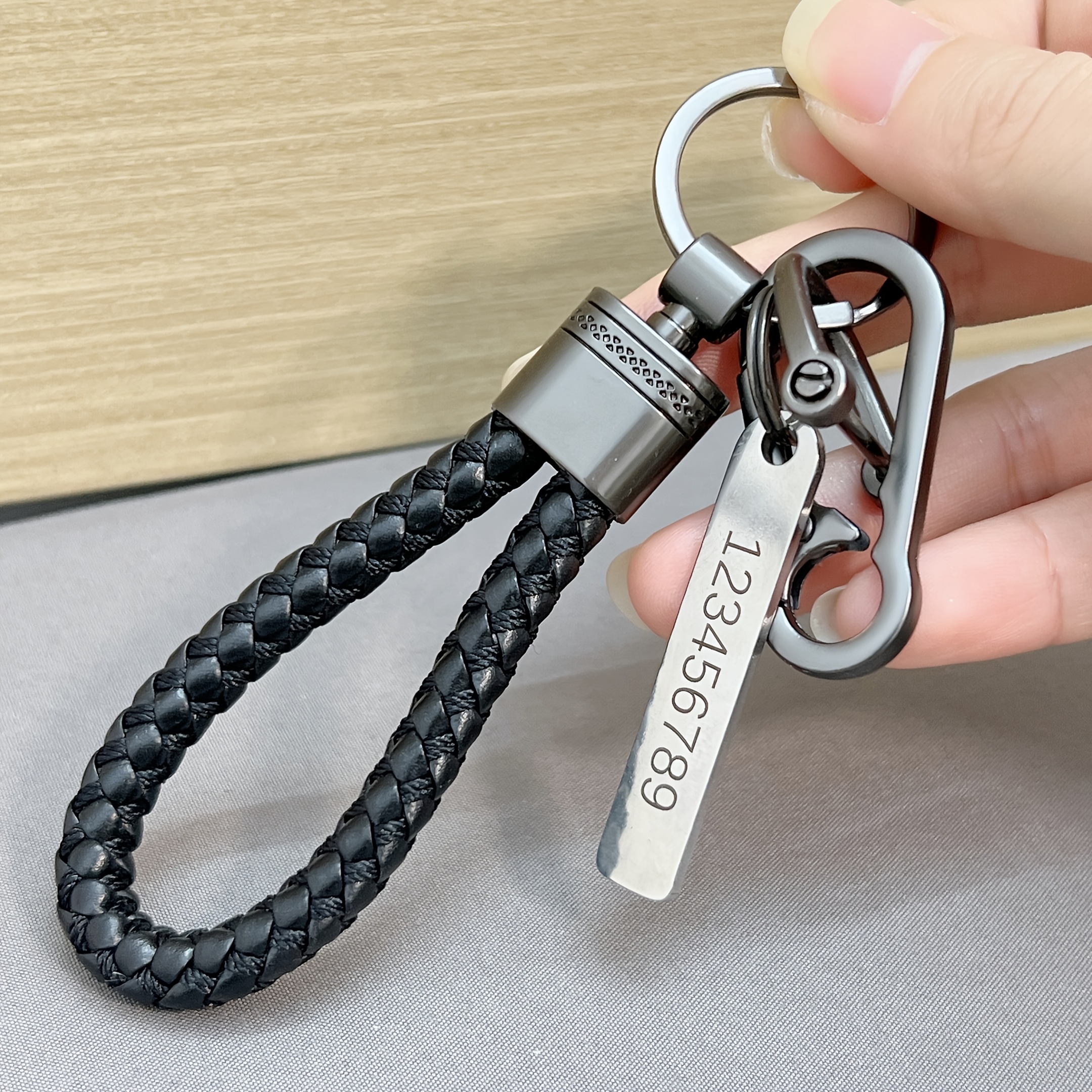 TEMU Llavero de Acero Inoxidable Grabado Personalizado - Etiqueta de Identificación Personalizada con Texto Personalizado, Colgante de Cuerda Tejida