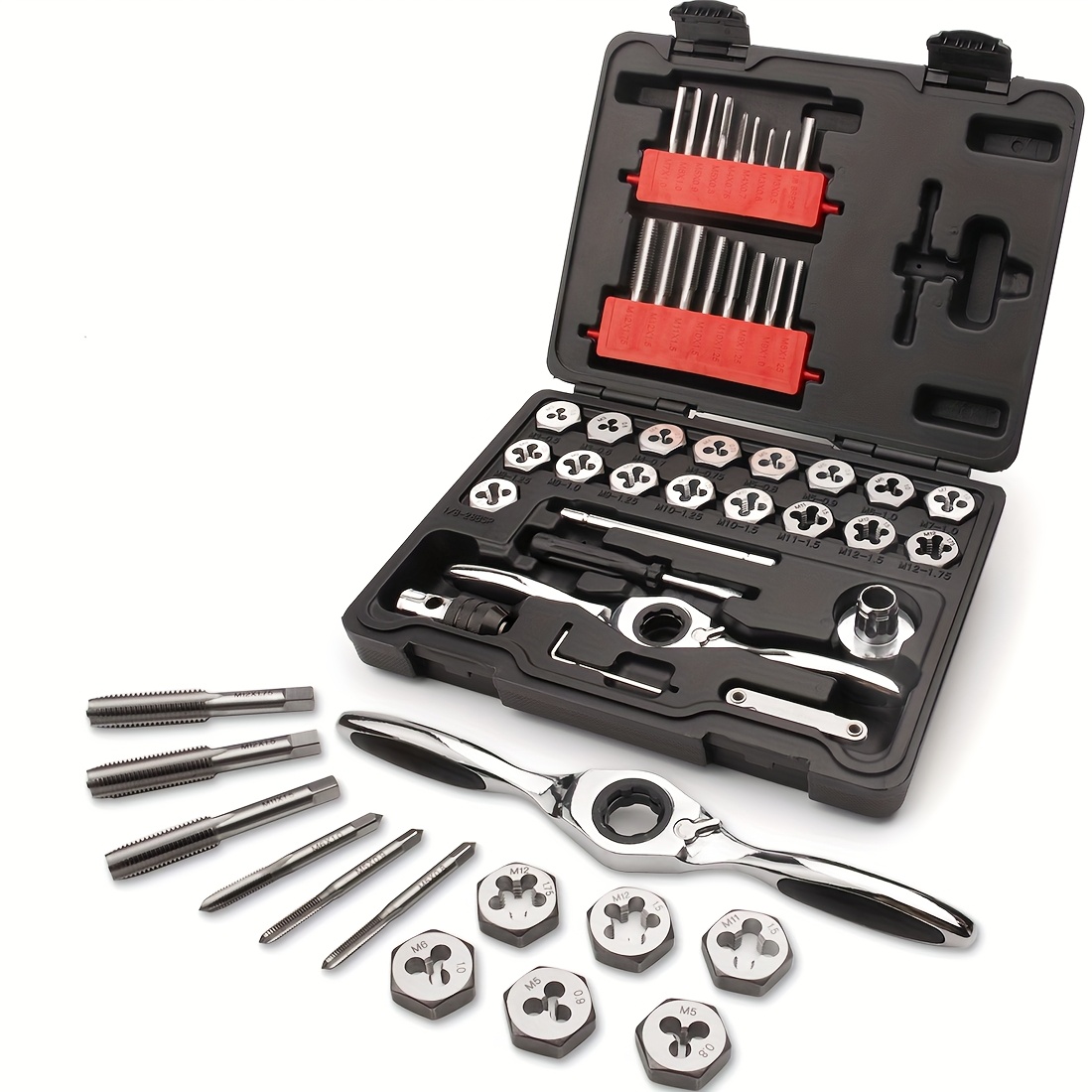 Image of 41pcs Hss Metric Ratcheting Tap And Die Kit Featuring A 5° Ratchet Bow | | Full M3 To M12 Tapping Set For Home Improvement