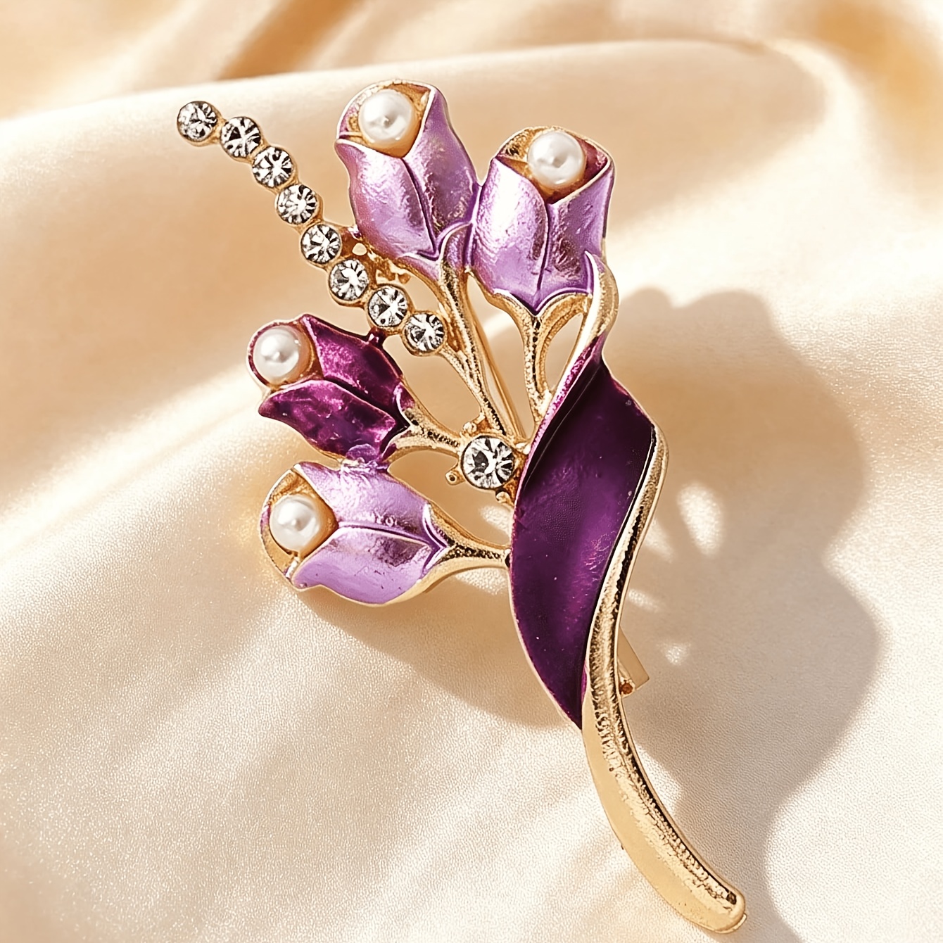 TEMU 1 broche retro de esmaltado con perlas en colores azul y (opcional), pin floral chapado en oro con diamantes. Un accesorio versátil para