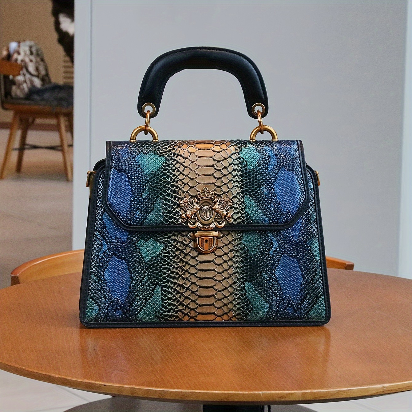 Blue snakeskin handbag hotsell