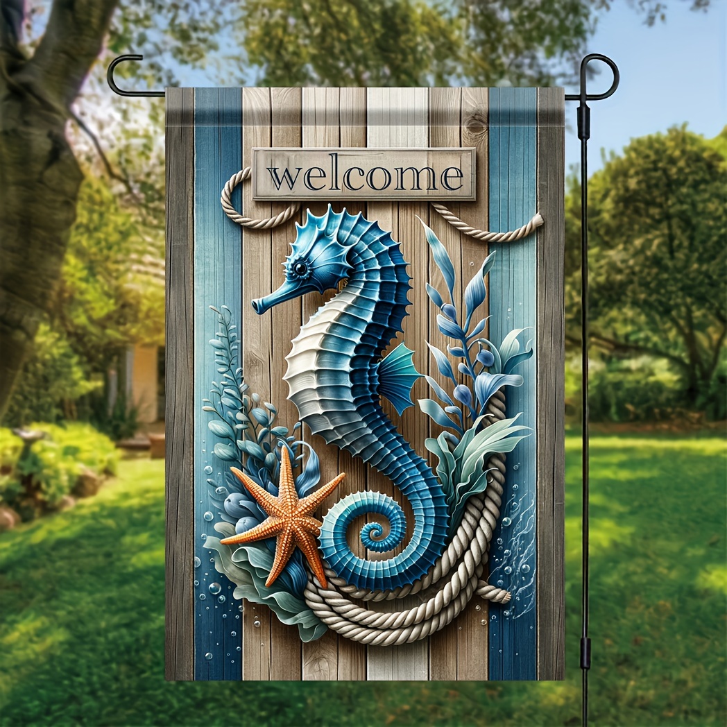 

Charming Seahorse Welcome Garden Flag - Durable Polyester, 18x12 Inches, Perfect For Yard & Lawn Decor (flagpole Not Included) Seahorse Garden Flag