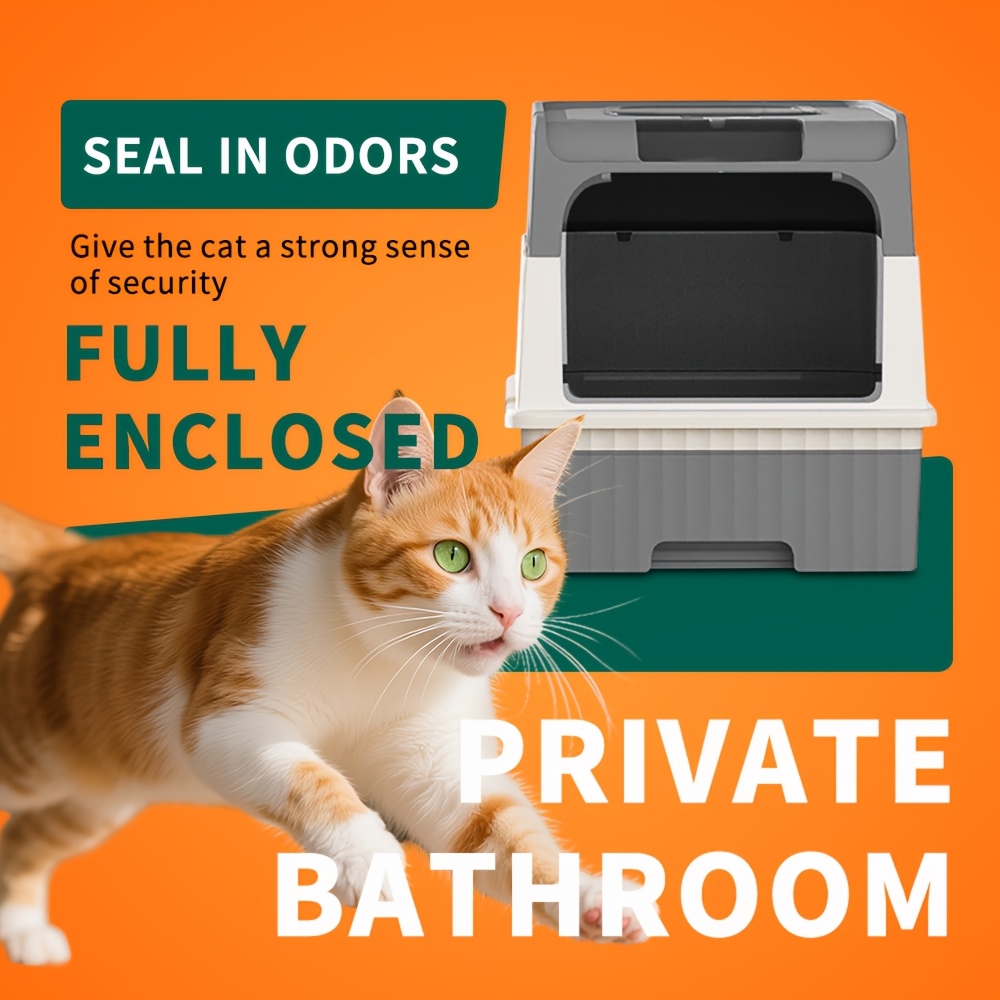 High-Capacity Cat Litter Box - Easy to Clean, Odor-Resistant, Leak-Resistant, And Less Prone to Leaks. Featuring a Pull-Out Design, It Provides a Cozy Bathroom for Pets. The Color of The Comb Is Random, Without Battery