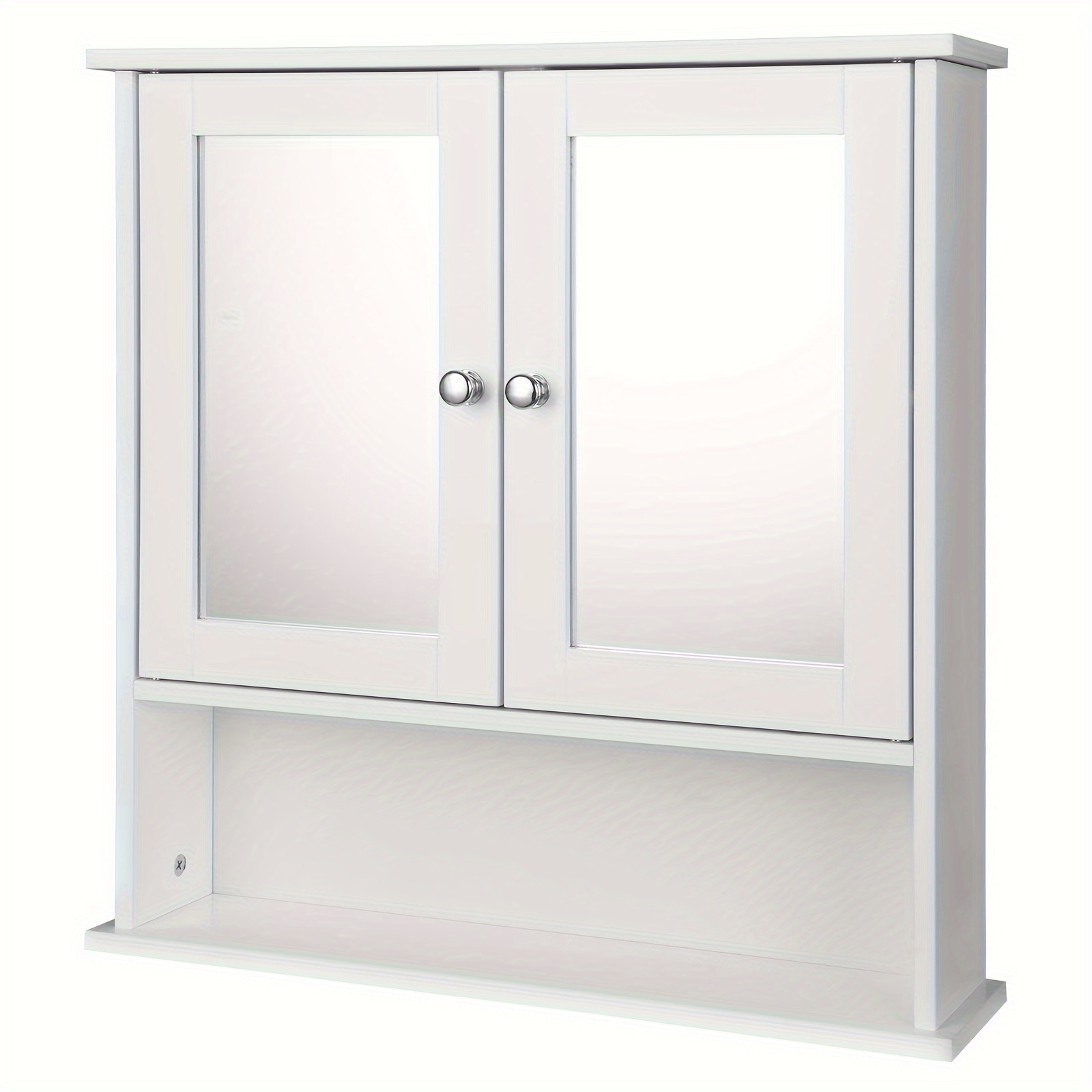 1pc Bathroom Mirror Cabinet Hanging Cabinet Mirror With Shelf Wooden Makeup Cabinet 56 X 58 X 13cm White