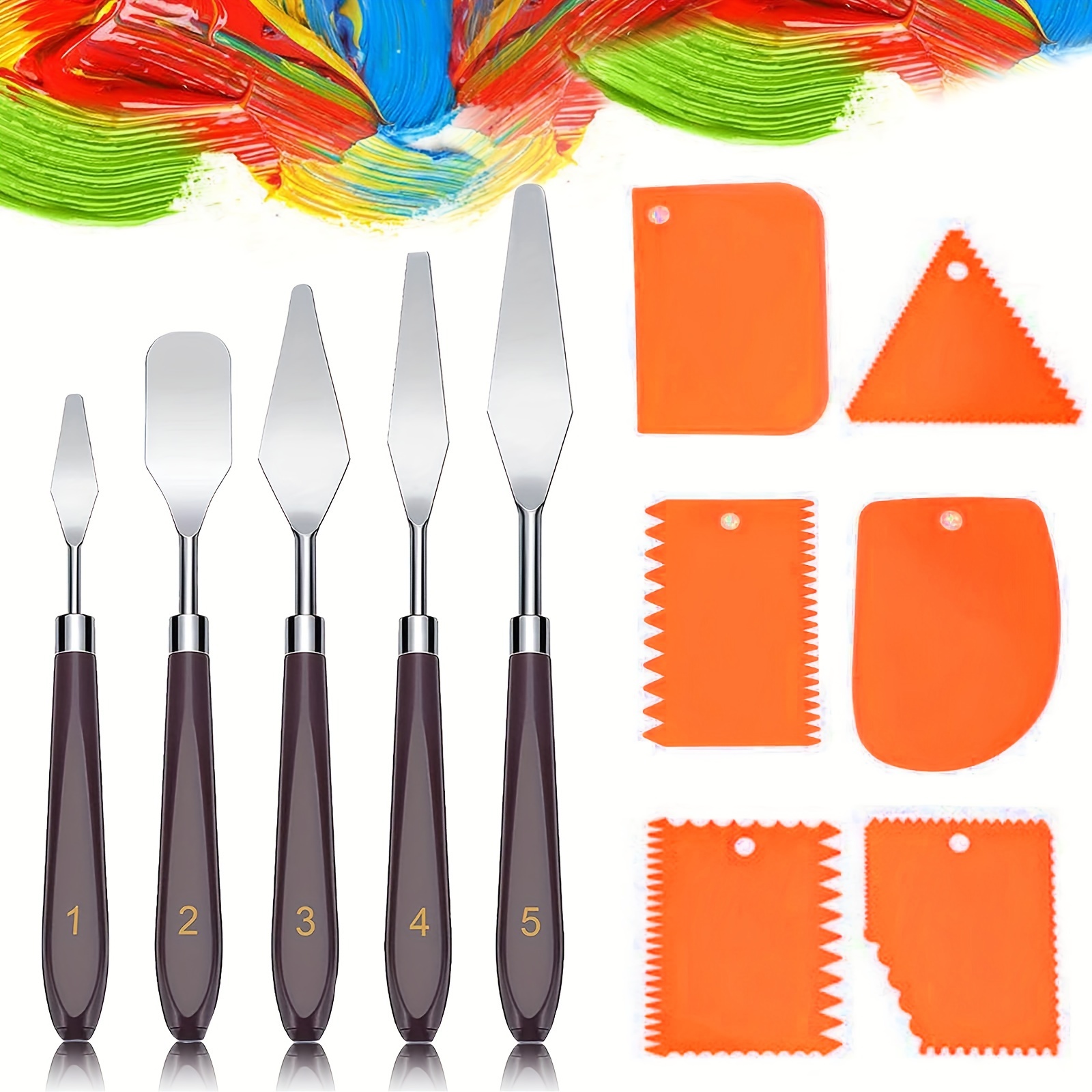 

11pcs Palette Knife Set, Including 5 Oil Painting Palette Knives For Paste + 6 Scrapers For Art Painting, Painting Tools, Art Supplies, Oil Painting Scraper Set Orange