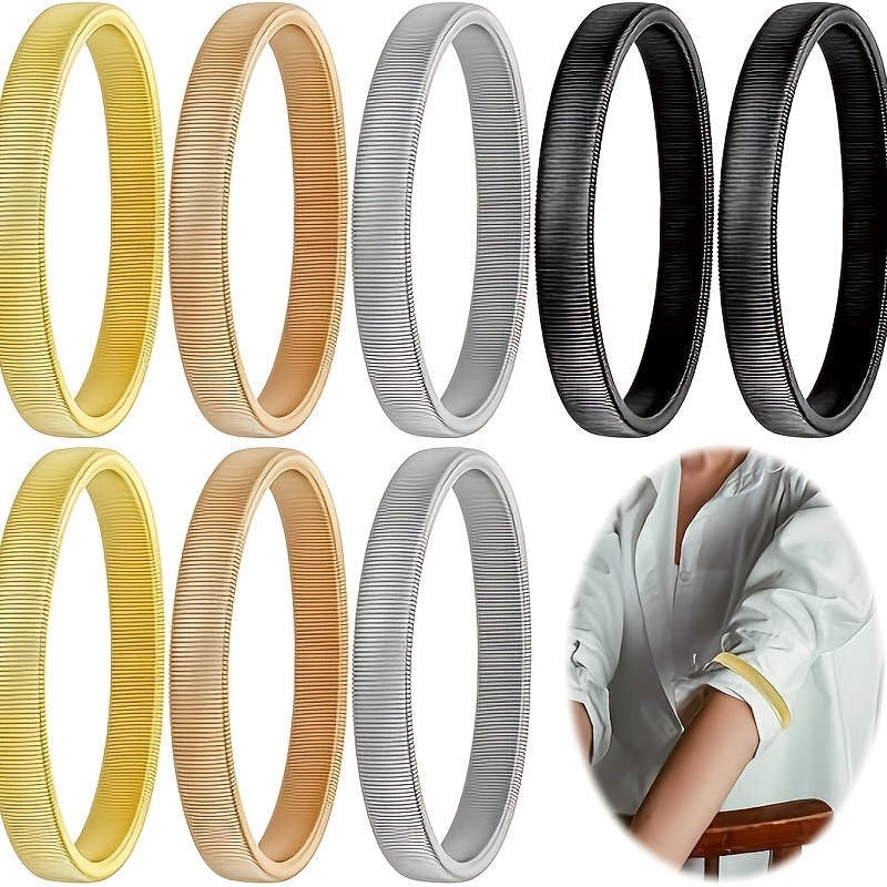 TEMU Lot de 4/8 porte-manchettes, jarretelles de manches, fixateurs antidérapants pour manches de chemise, brassards élastiques en métal argentés,