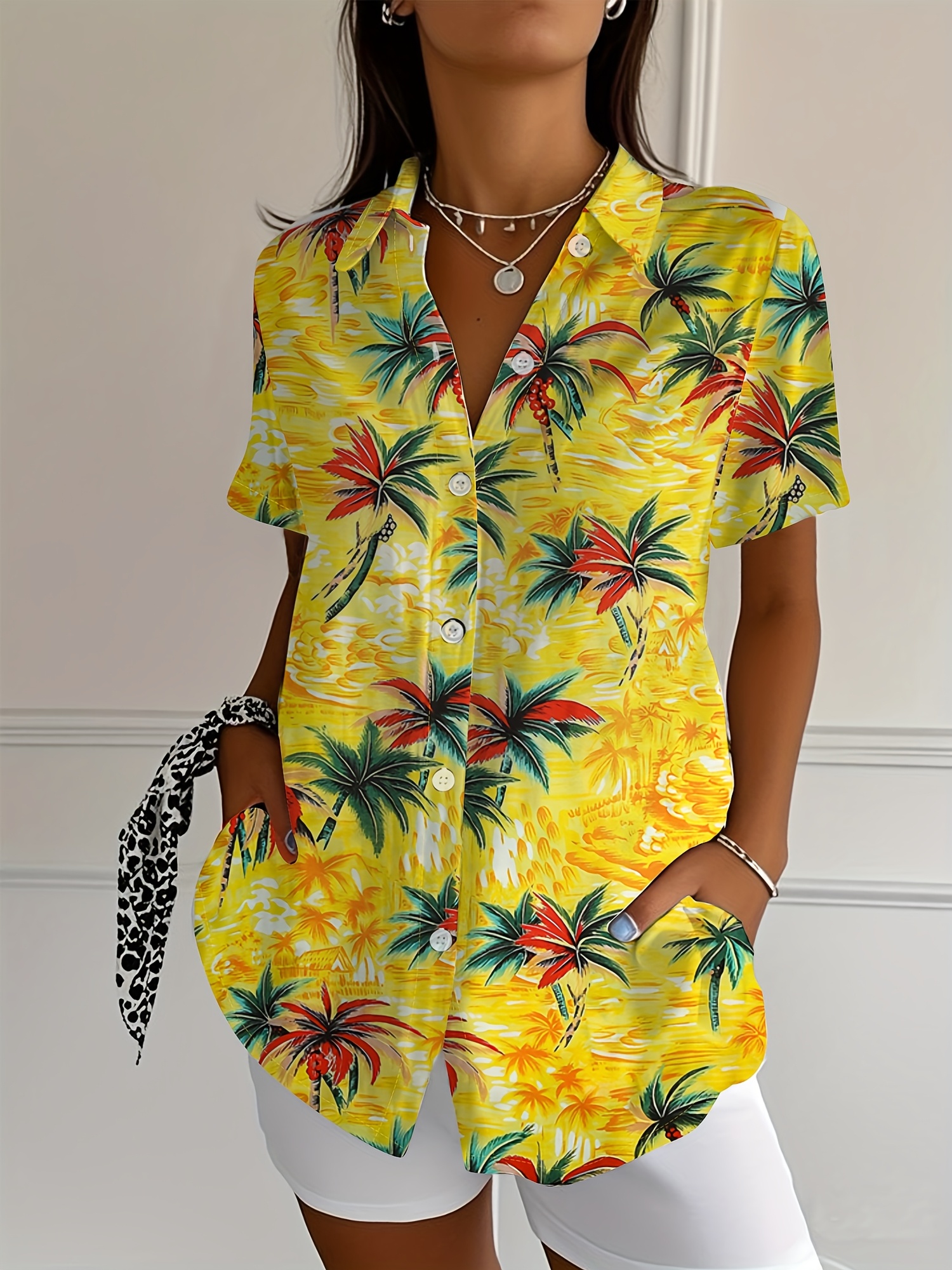 Cuello Camiseta Hawaiana Mujer Camisa Hawaiana De Mujer Estampado