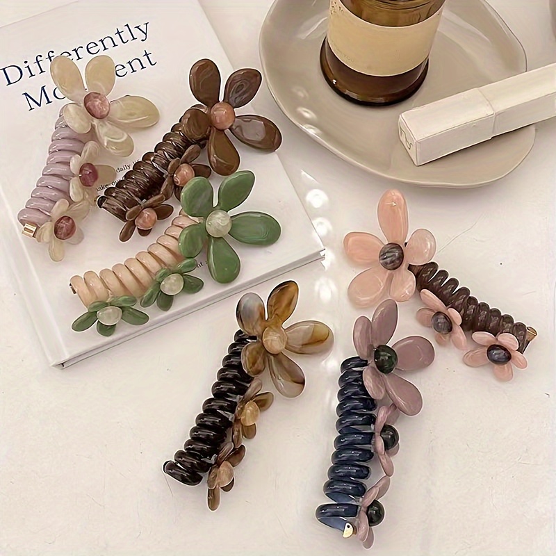 

5pcs Floral Woven Hair Tie Set For Women, Cute And Spiral Hair Accessories, Plastic, Non-feather, For Birthday, Holiday, Christmas, Party, Wear, Date Night