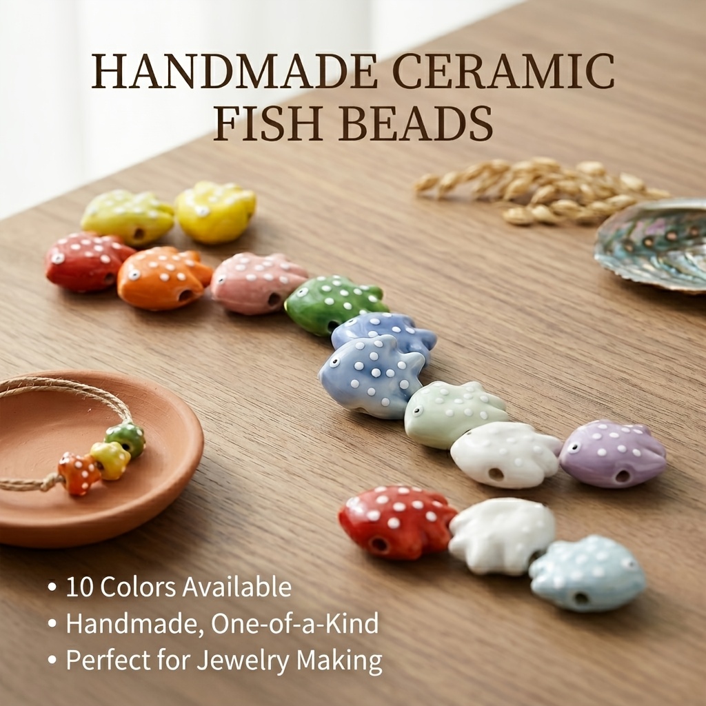 5pcs Hand-Painted Fish-Shaped Ceramic Beads for DIY Crafting