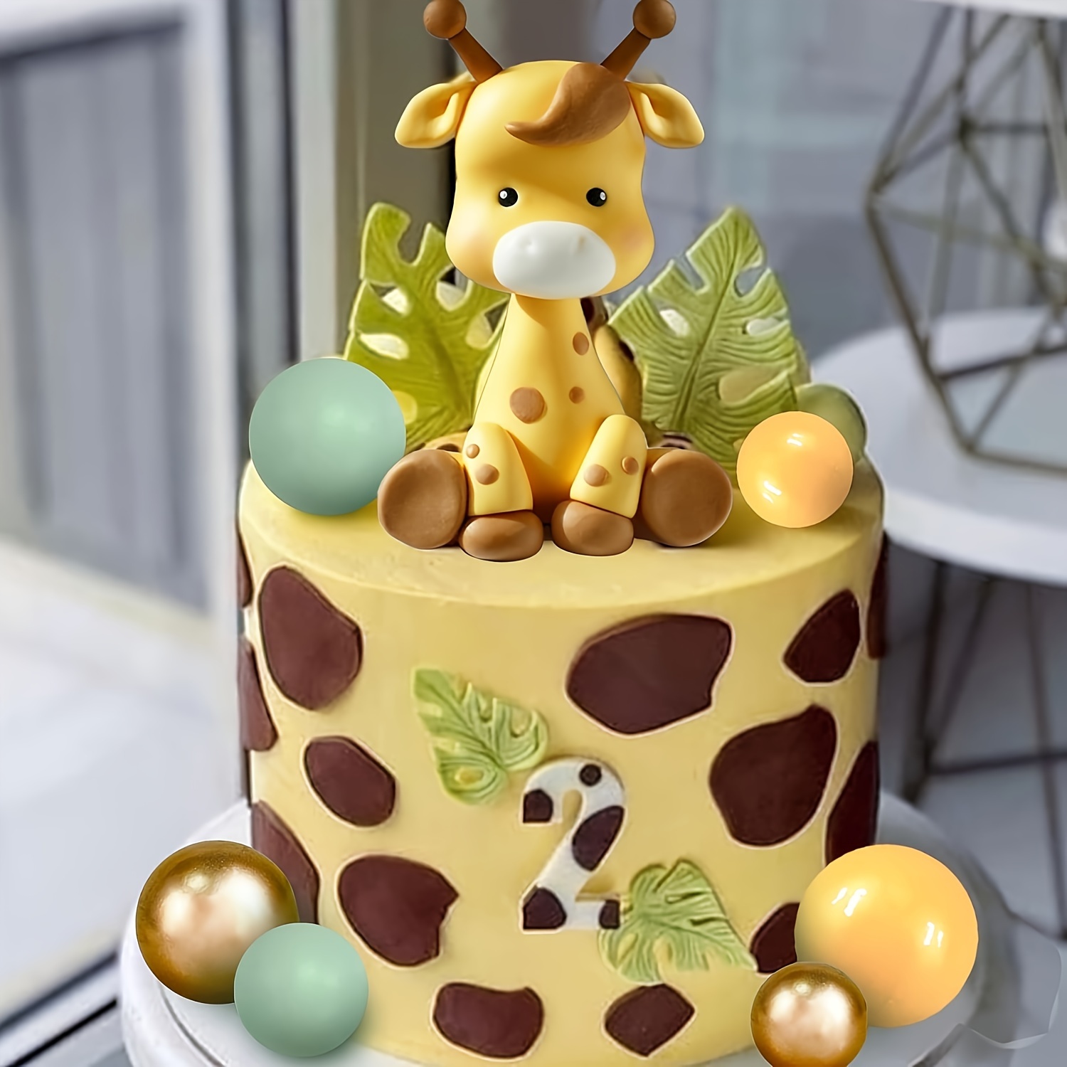 

17pcs, Giraffe Cake Topper With Balls Cake Decorations For Wild Animals Themed Birthday Baby Shower Party Supplies