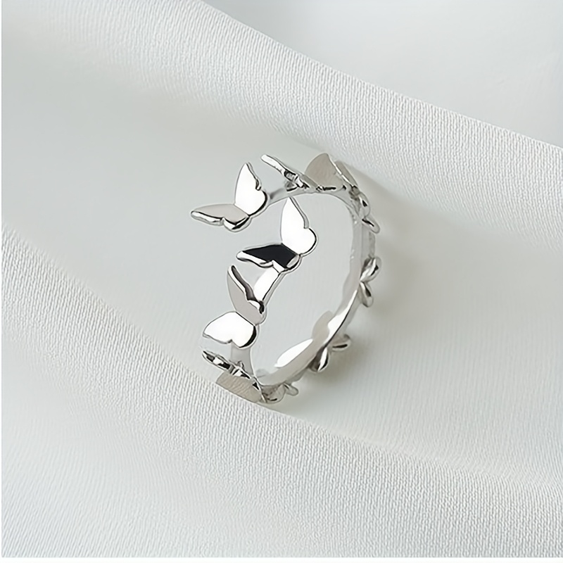 TEMU Bague Design Papillon Dansant avec Taille Ajustable, en Cuivre pour Femmes, Blanc Argenté, Idéale pour Offrir à Vos Amies