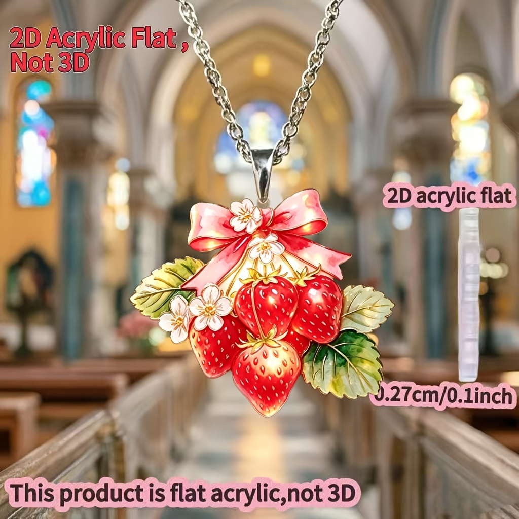 Strawberry Flower Pattern 2D Acrylic Pendant Necklace