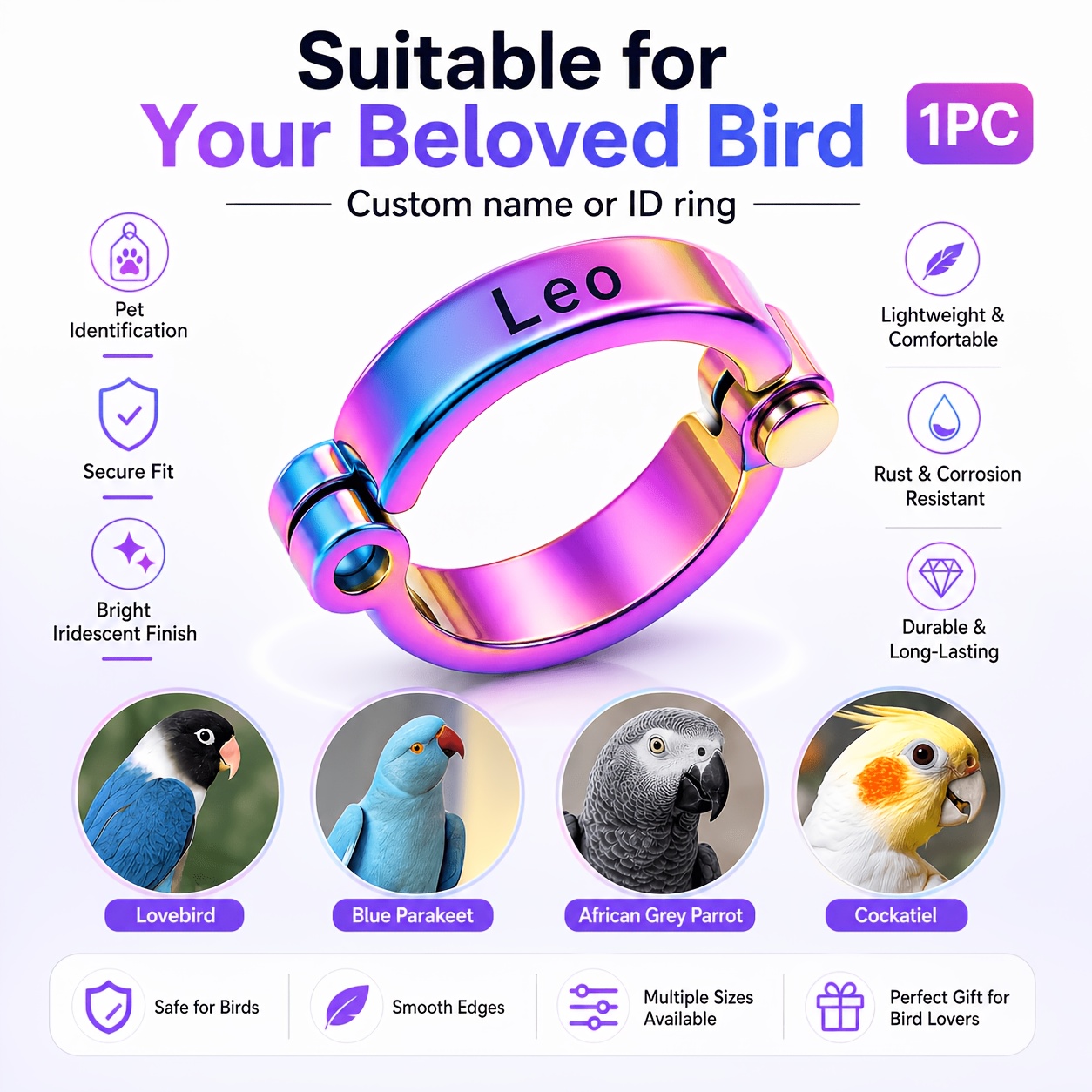 TEMU Anneaux de pied colorés personnalisés pour oiseaux, personnalisables avec nom ou numéro de série, petits anneaux de pied colorés pour oiseaux