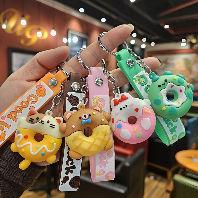 

4pcs Animal & Donut Silicone Keychain Set - Bags, Car Keys & Party Favors | Cute, Charms With "good Luck" Tassels, Ideal Birthday & Christmas Gifts, Customizable Gifts, Sweet, Key Ring