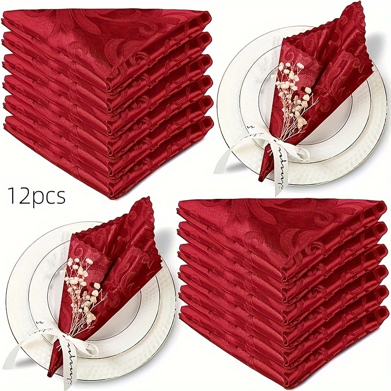 Image of 12pcs Elegant Satin Lace Napkin Set - Classic Colorway Jacquard Tablecloth Napkin Set - Very Suitable For Celebrating All Holiday Wedding Parties And Banquets