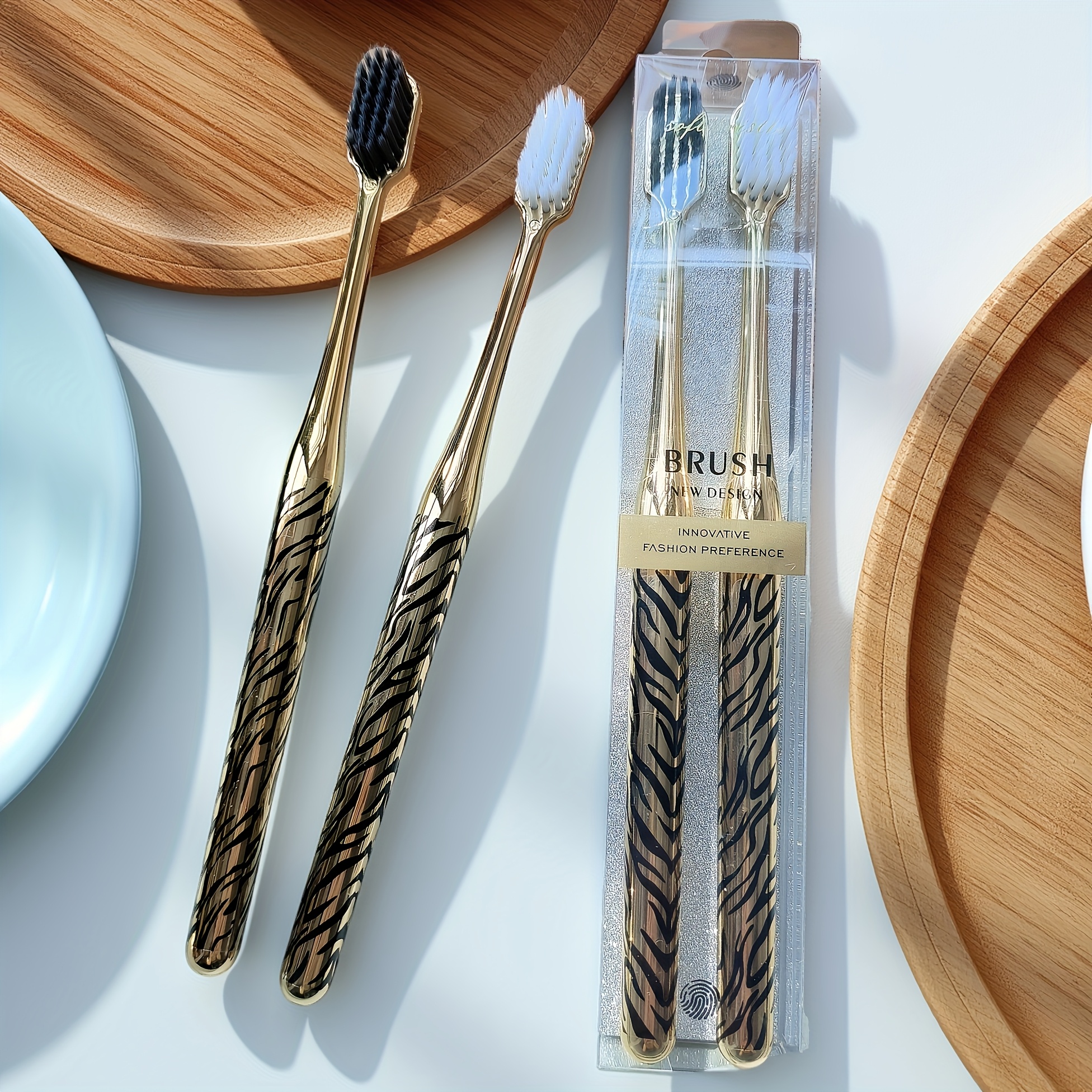 Image of Set Of 2 High--bristled Toothbrushes For Adults, Designed For Cleaning And , Ideal For Oral And Gum, Perfect For Couples, Essential For Daily Use, And Convenient For Travel