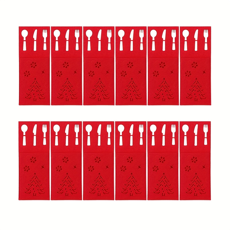 TEMU 12pcs Christmas Table Felt Knife And Fork Pouches, Christmas Party Tableware Set, Multiple Colors , Best For Christmas, Thanksgiving, Christmas,