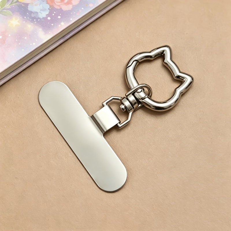 TEMU 1pc Stainless Steel Mobile Phone Lanyard Clip 360° Rotation Without Rope Jam With Cute Cat Head Spring Ring, Strong And Durable Metal Connecting
