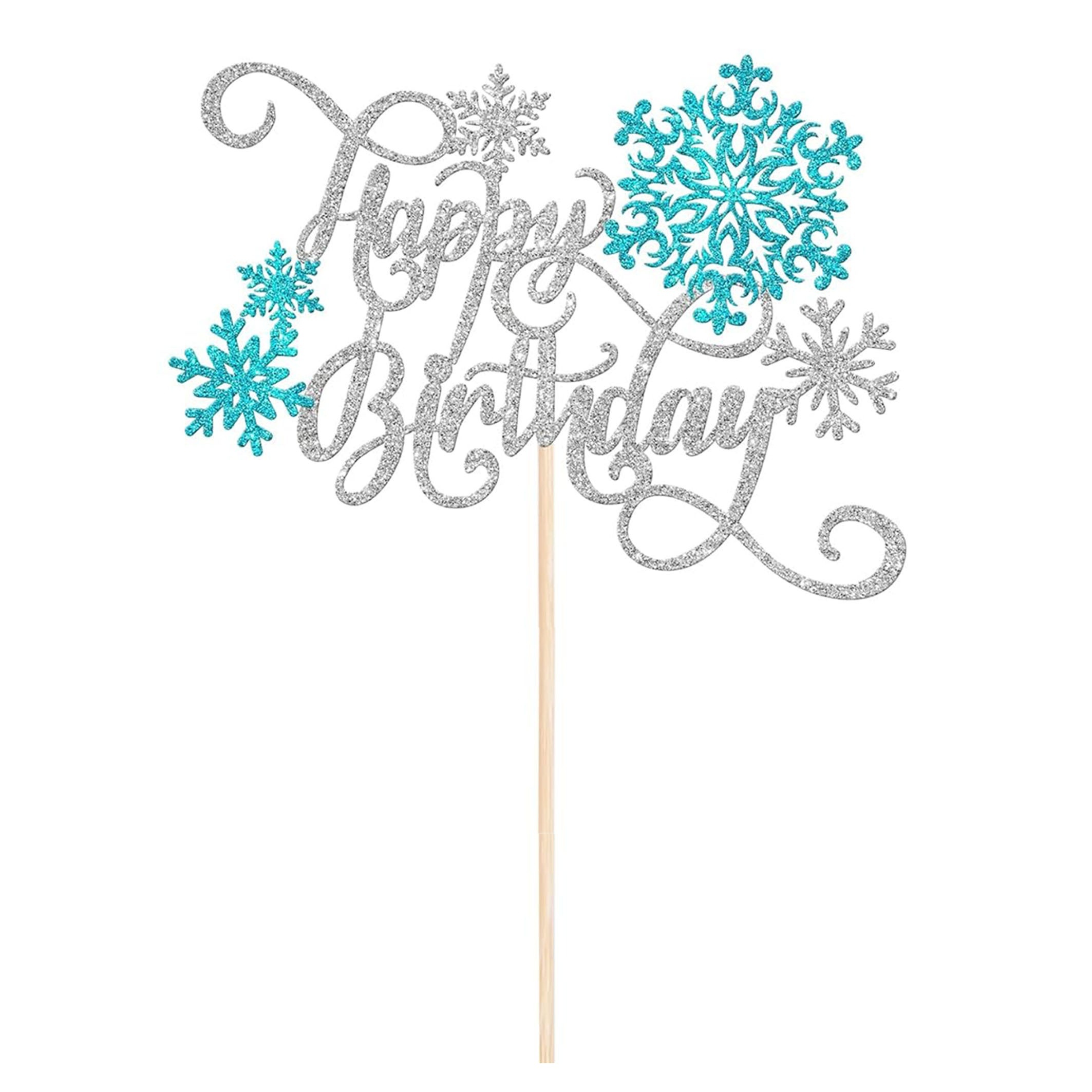 Image of 1pc Snowflake Happy Birthday Cake Topper Glitter Snowflake Theme Birthday Cake Winter Theme Baby Baptism Birthday Party Cake Topper Silver Blue