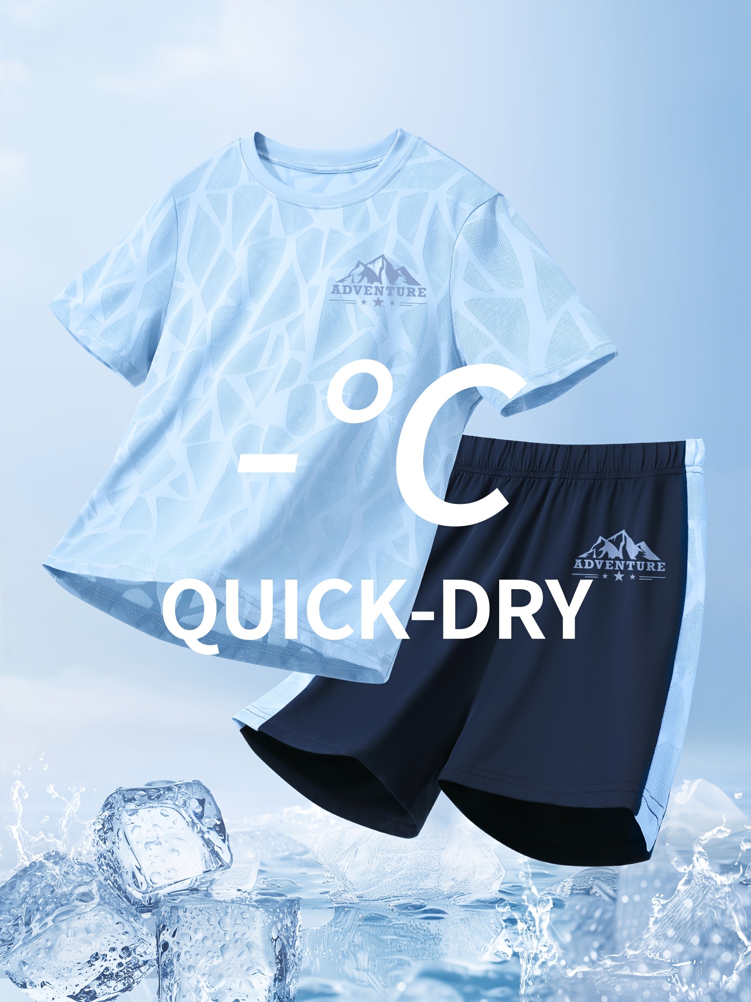 item picture 2pcs Set, Boys' Shorts Outfit, Lightweight Summer Style, Quick-Drying, Cool to the Touch, Breathable, Comfortable, Sportswear, Outdoor, Running, Durable, Wear-Resistant, for Middle to Older Kids, Mesh Short-Sleeve T-Shirt + Pants, Ideal for Casual
