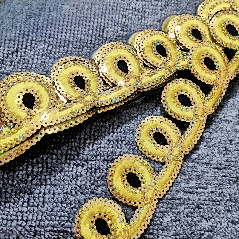 Sparkling Sequin Trim with Golden and Red Beads, Ethnic Style