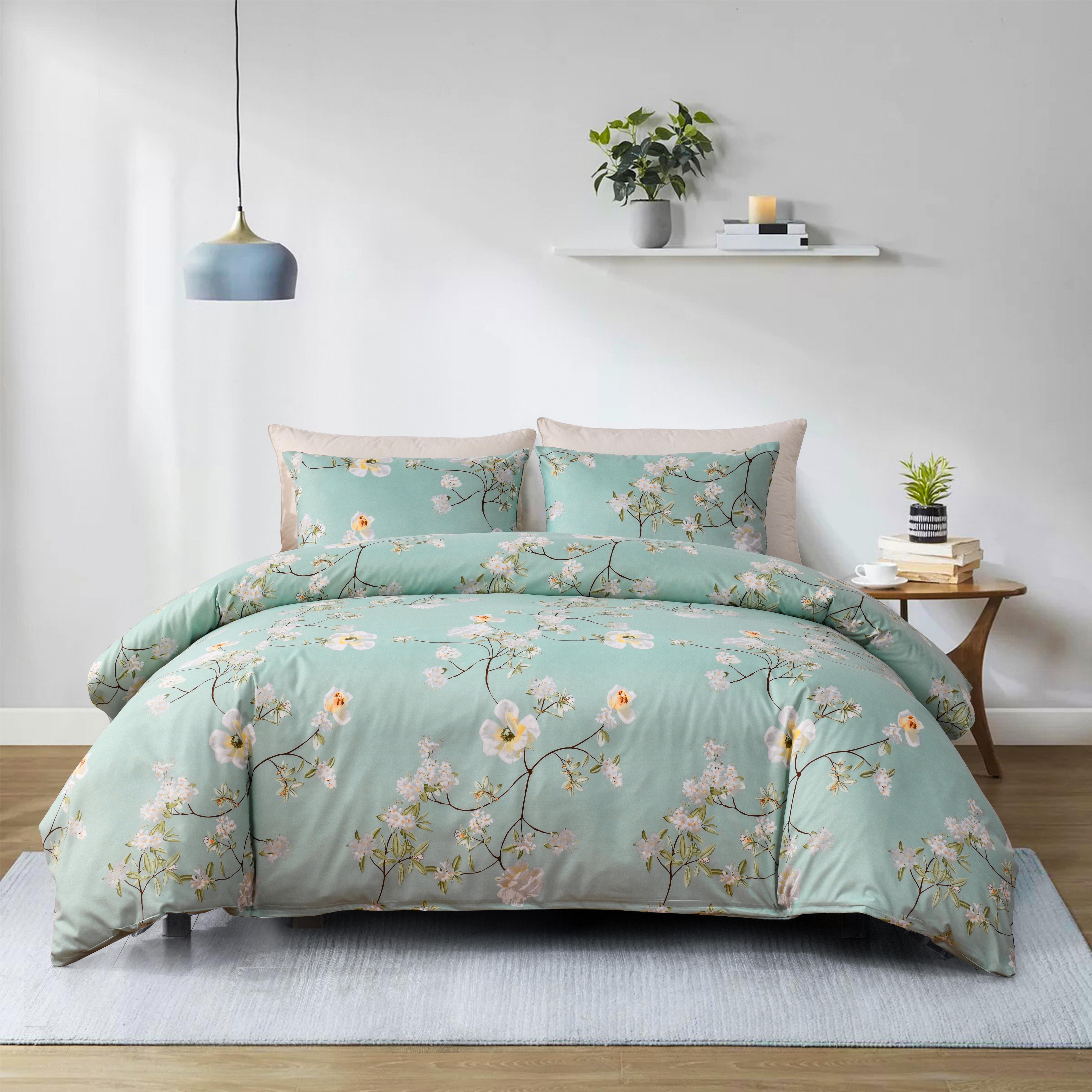 

Bedding Floral Comforter Set Queen Garden Green Flower Duvet Cover "x 90" Duvet Cover With Zipper Closure And 2 Pillow Shams Microfiber Soft Lightweight 3 Pieces Farmhouse Plant Bedding Set