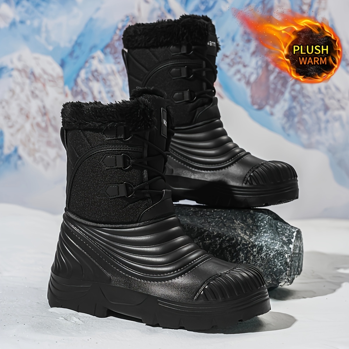 TEMU Couple-style Fashionable And Versatile Shoes With Fleece Lining For And Outdoor Snow Boots