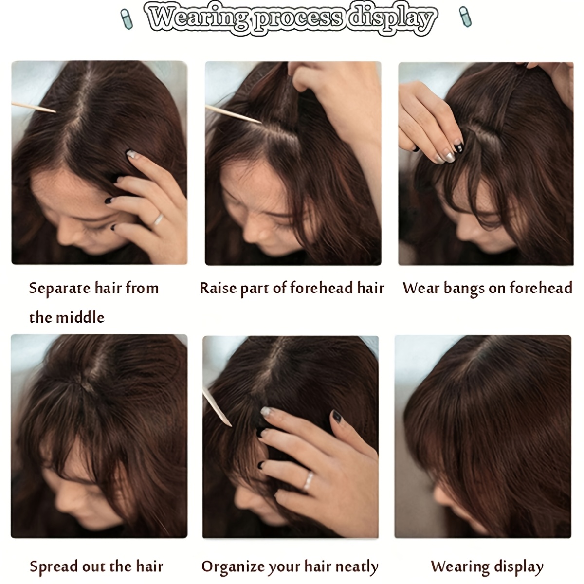 chic look elegant brown blonde clip in bangs wig for women fluffy synthetic hair with   fringe high temperature resistant versatile styling options short hair wig details 9