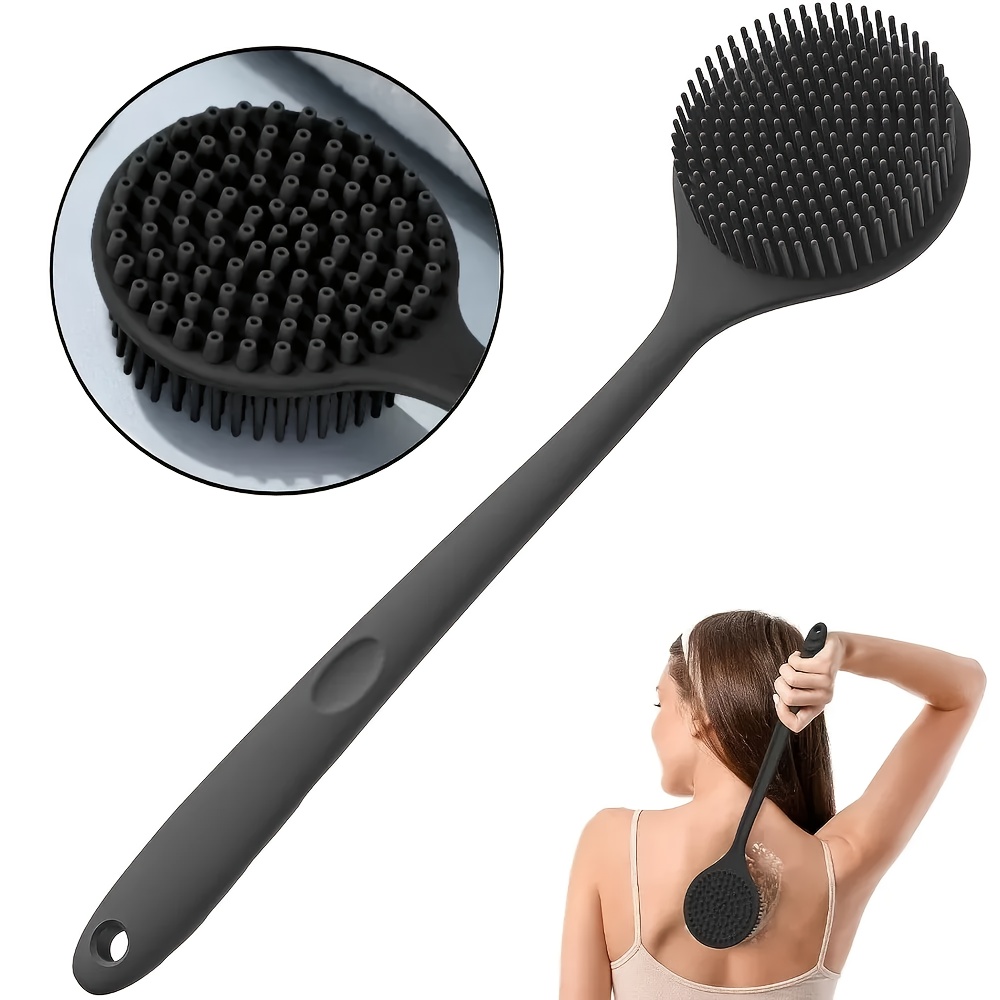 1pc dual sided silicone bath brush with long handle exfoliating massage body scrubber for deep cleaning gentle beige care ergonomic shower tool for back men women durable silicone black exfoliation scrubber textured scrubbing     material back scrubber   design hygienic material   routine Product details 0