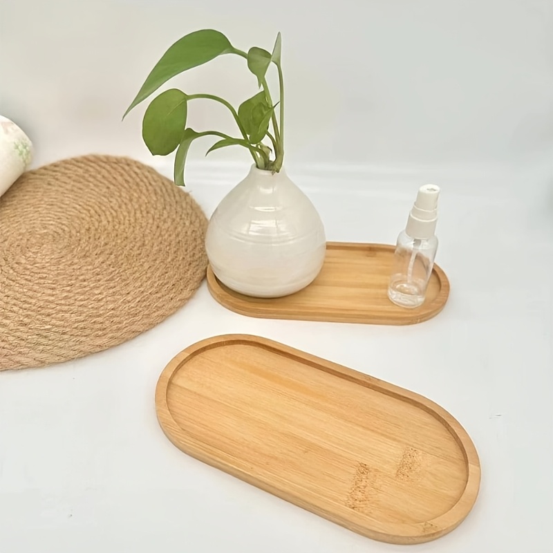 

Bamboo Tray - Oval Wooden Serving Platter For Kitchen & Dining, Decorative Coaster And Coffee Cup Mat