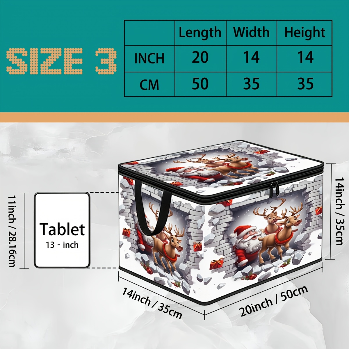 TEMU 1pc Santa Claus With Reindeer Peeking Out Of Wall, Scattered Gift Box Cartoon Pattern Lidded Storage Box, Non-woven Fabric, Durable Zipper
