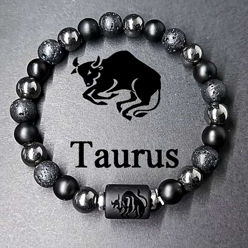Image of [1pc Zodiac Beaded Stone Bracelet] 1pc Fashion Natural Stone Beaded Unisex Zodiac Sign Bracelet, Birthday Gift For Men And Women, Ideal For Christmas, Teacher's Day, Mother's Day, Father's Day