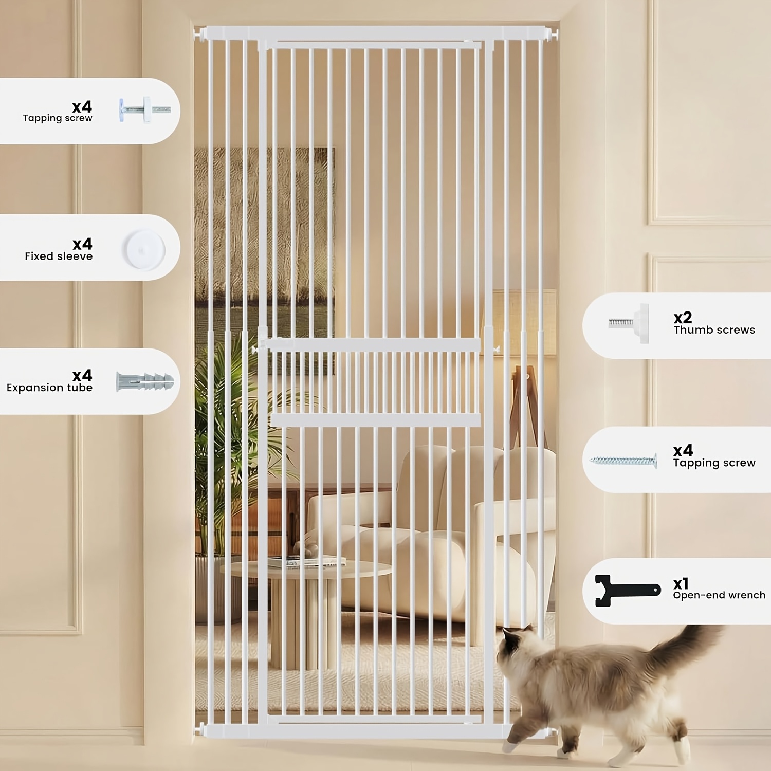 TEMU Dog Gate 49"-86" Adjustable Height, Extra Tall Cat Gate For Doorways/, 27.5"-37" Adjustable Width, Baby Gate With 4 Extensions Kits, No Drilling