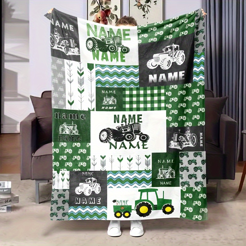 

1pc Customized Tractor And Farmhouse Pattern Blanket - Soft, Warm, Comfortable | For Tractor Enthusiasts | Suitable For Bed, Sofa, Office Nap And Outdoor Camping