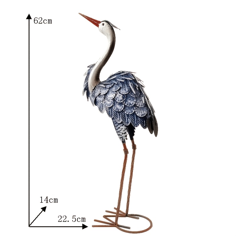 Image of 1pc Garden Crane Sculpture Designed For Outdoor Use, Featuring A Blue Heron Decoy, From Metal For Yard Decoration On Lawns And Patios