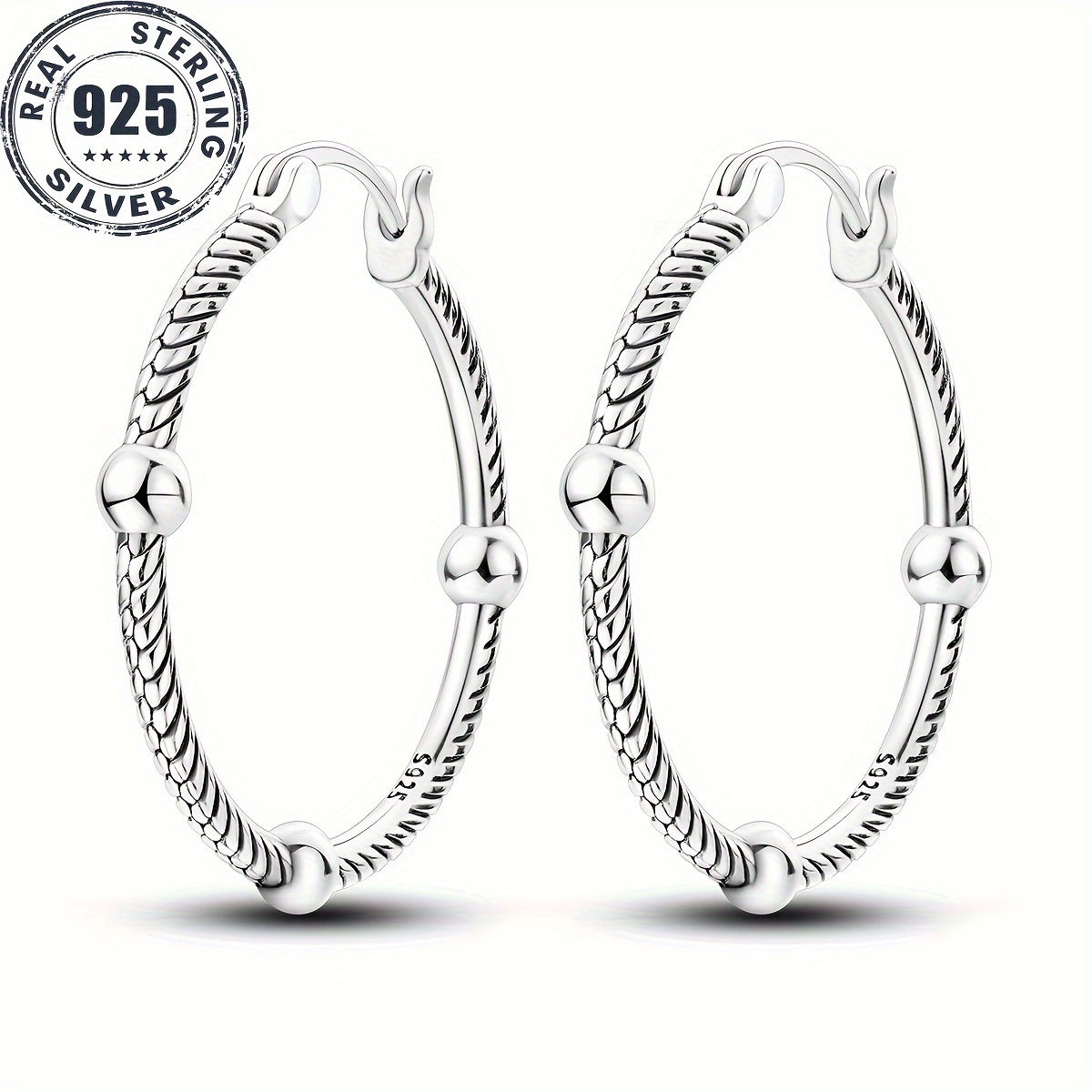 

4.2g 925 Sterling Silver 3 Ball Snake Bone Pattern Ear Buckle Earrings Charms For Women Fashion Accessories Holiday Gift Fine Jewelry 1 Pair Of Earrings