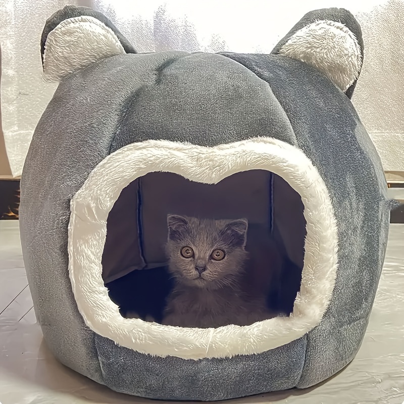 

1pc Winter Warm Cat House, Classic Removable Cat Bed With Plush Lining, Synthetic Fiber Material, Cozy Pet Bed, Pet Supplies Cat Mat, 3 Sizes , Vintage Style, -able